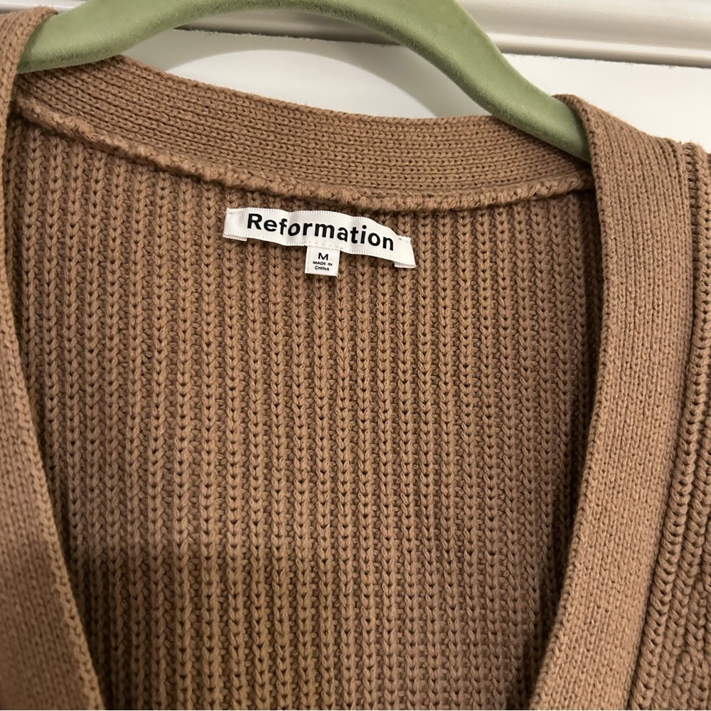 Reformation Set The Elke Organic Cotton Cardigan Tan Medium - Picture 7 of 9